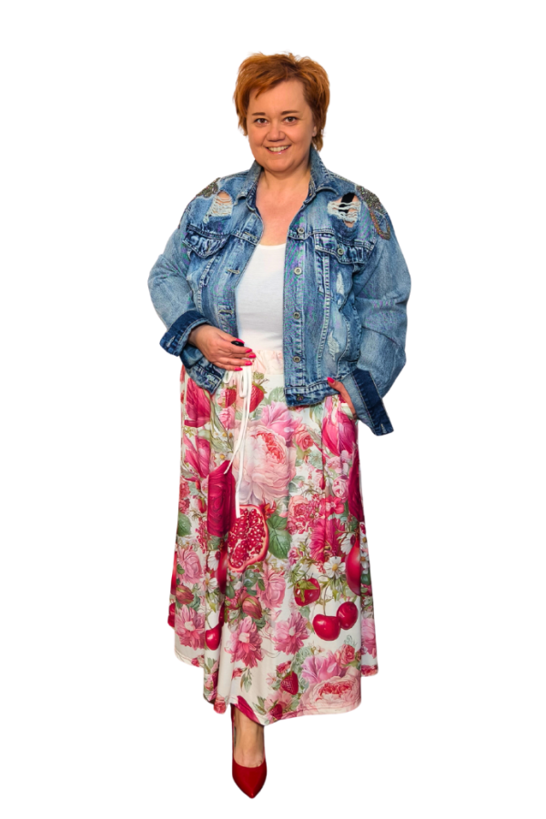 Plus size bavlnená sukňa - ovocie a kvety